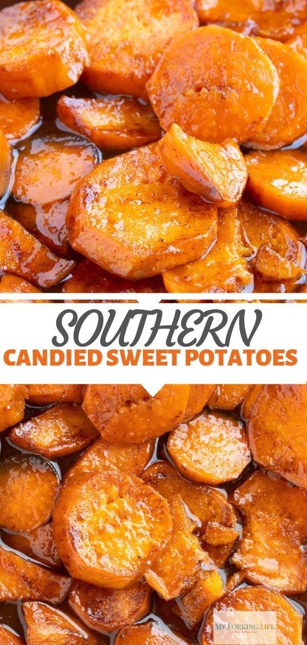 an image of candied sweet potatoes with text overlay that reads southern candied sweet potatoes