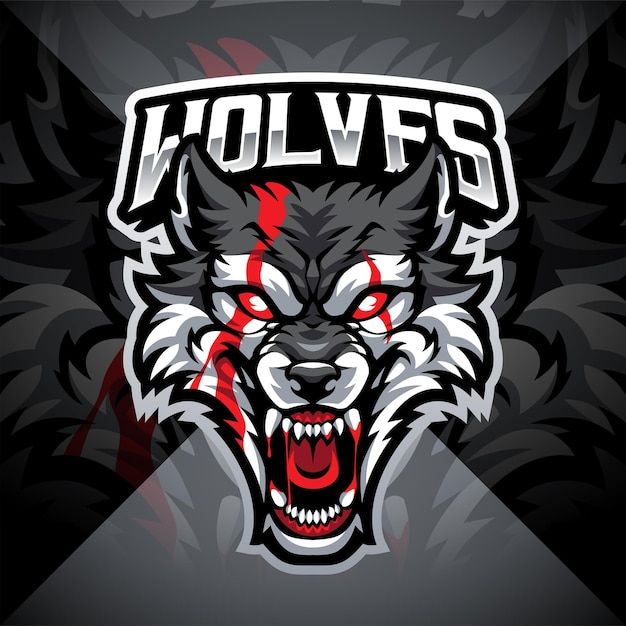 the wolf's head with bared teeth and red eyes logo for a sport team