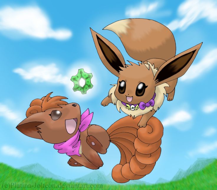 two cartoon animals are playing with each other in the grass and one is holding onto another animal's tail