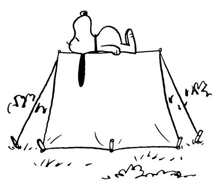 a black and white drawing of a tent with food on it's table top