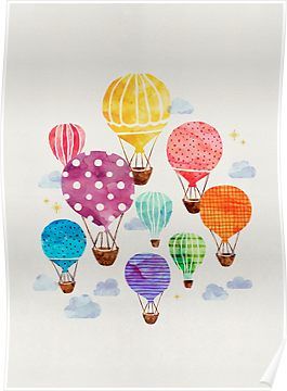 a group of hot air balloons flying in the sky with polka dot dots on them