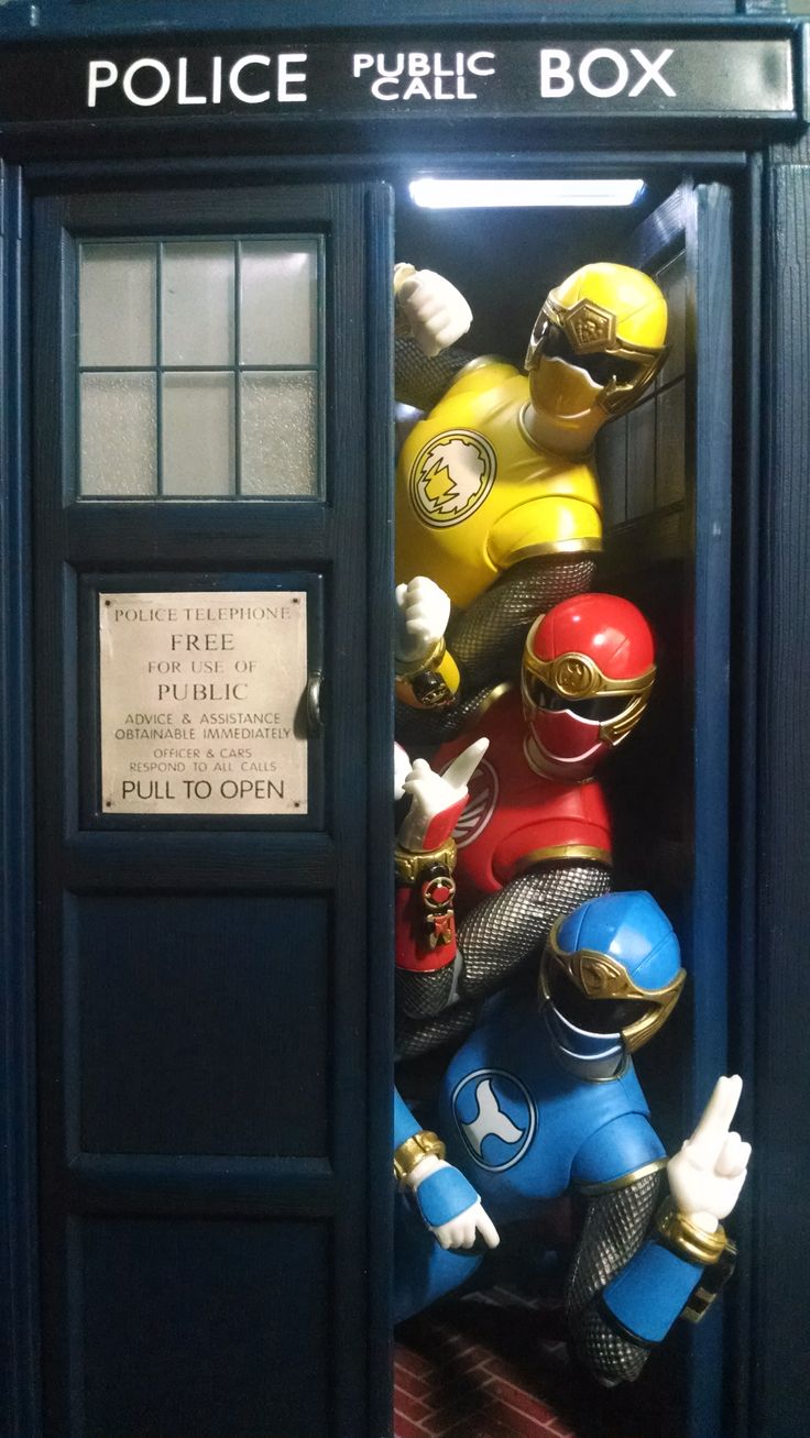 an open police box filled with action figures