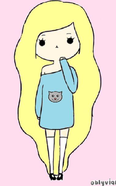 a drawing of a girl in a blue dress with a cat on her chest and the caption says, i'm sorry