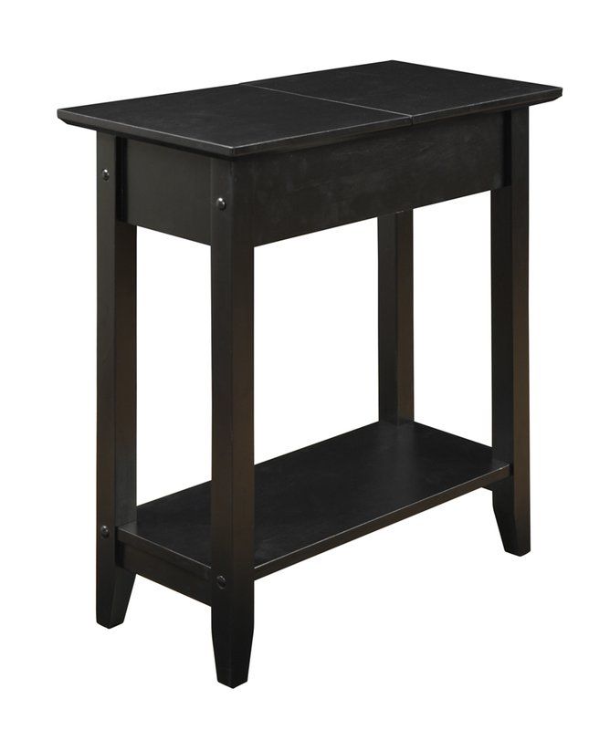 an end table with one shelf on the bottom and two shelves below it, all in dark wood