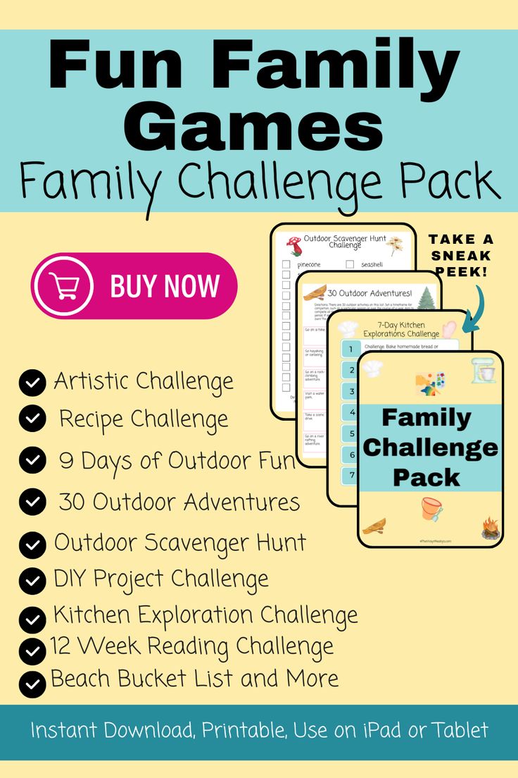 Looking for some fun family activities? How about Family Challenge Games?! Within the Family Challenge Pack there are over 100 ideas of family challenge activities to help families grow closer by doing things together and friendly competition! Take your next family game night to the next level! Challenge Activities, Thanksgiving Coloring Book, Lunchbox Jokes, Hunting Diy, Family Challenge, Advent Activities, Challenges Activities, Challenge Games, Christmas Activities For Kids