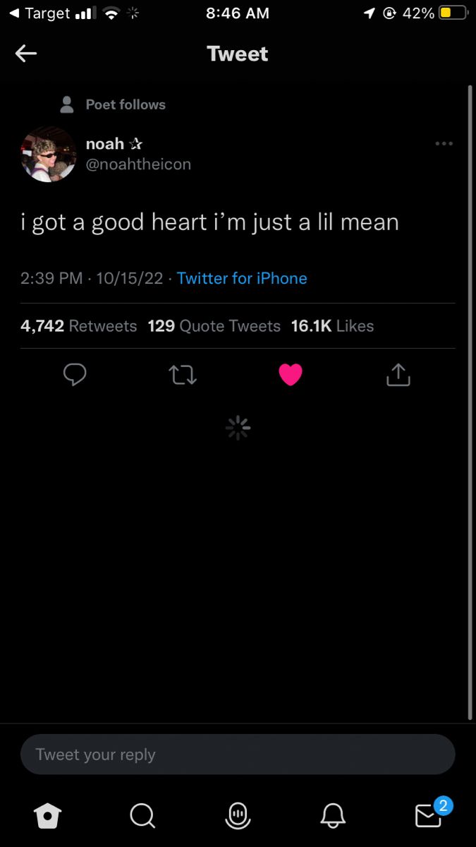 two tweets that are on the same page, one is saying i got a good heart i'm just a lil mean