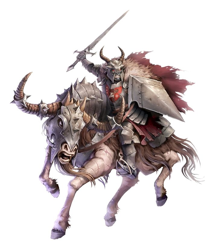 a man riding on the back of a white horse next to a horned animal with long horns