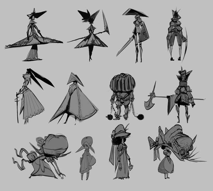 the concept art for an animated character set, which includes several different types of characters