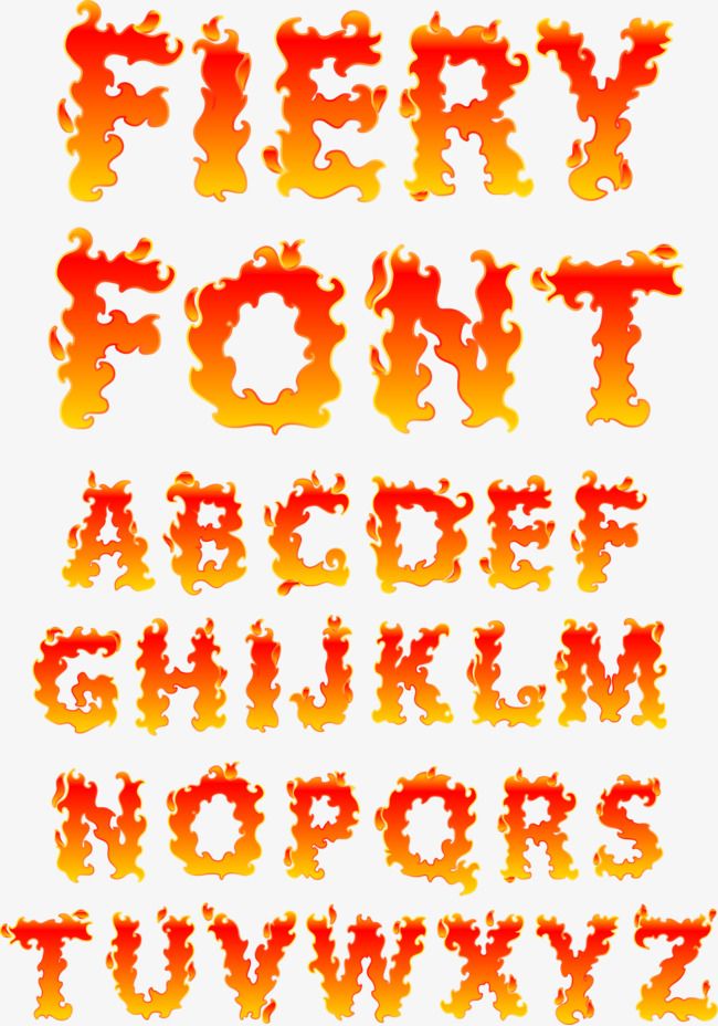 an orange and yellow fire font set