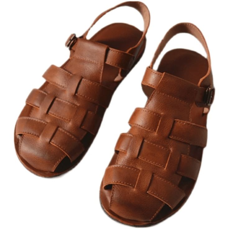 Jesus Style Braided Cowhide Leather Sandals Brown Closed Toe T-strap Sandals With Leather Lining, Brown Leather-lined Closed Toe T-strap Sandals, Brown Leather T-strap Sandals With Leather Footbed, Brown T-strap Sandals With Leather Lining And Round Toe, Brown T-strap Sandals With Round Toe And Leather Lining, Leather T-strap Sandals With Stitched Sole, Leather Closed Toe T-strap Sandals With Leather Footbed, Brown Leather Closed Toe Sandals, Casual Leather T-strap Sandals With Leather Sole