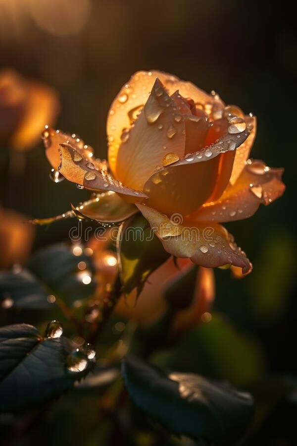 Beautiful rose bush with dew drops in the morning light. AI Generated royalty free stock photo Roses With Dew Drops, Water Drops On Flowers, Dew Drops Aesthetic, Morning Dew Aesthetic, Roses With Water Drops, Dew Drops On Flowers, Dew Aesthetic, Rose With Water Drops, Forest Biome