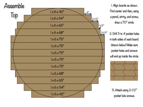 an assembly diagram showing the top and bottom sections for a round table with numbers on it