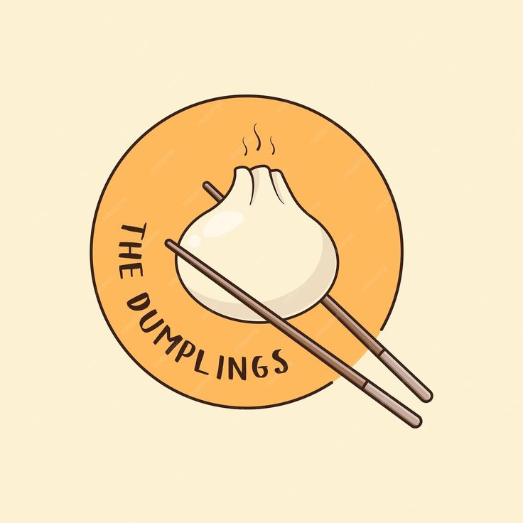 the dumplings logo with chopsticks in front of it and an orange background