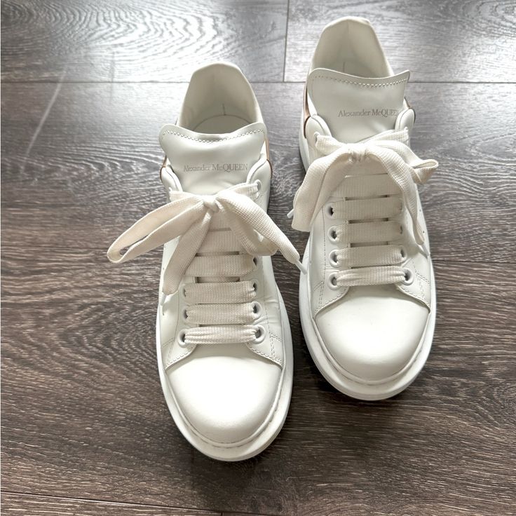 Alexander Mcqueen Sneakers, Womens, Size 38 In Excelent Condition, Worn Once. White Leather With Gold Accent In The Back. You Will Love This Sneakers. True To Size. Alexander Mcqueen Sneakers, Alexander Mcqueen Shoes, White Leather, Womens Shoes Sneakers, Womens Sneakers, Alexander Mcqueen, Shoes Sneakers, White Gold, Women Shoes