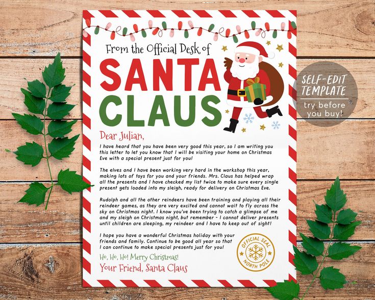 a christmas letter from santa claus on a wooden background