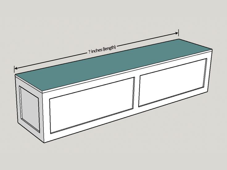 a drawing of a white and blue bench with measurements for the top section on it