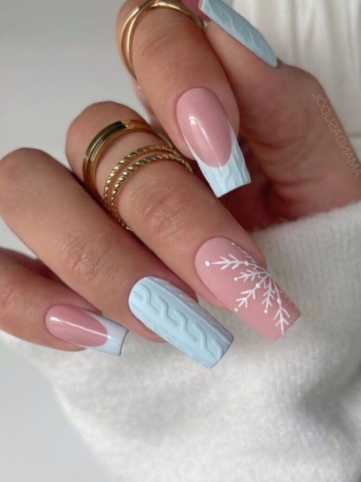 Long, acrylic, icy blue winter nails Blue Christmas Nails, Winter Nails Acrylic, Christmas Gel Nails, Her Nails, Snowflake Nails, Christmas Nails Acrylic, Blue Nail, Acrylic Nails Coffin Short, Xmas Nails