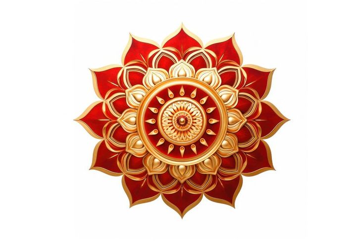 a red and gold flower on a white background