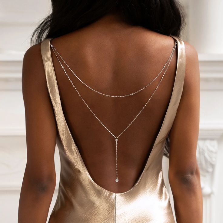 Bridal Back Jewelry Clip onto Dress | Dainty Silver Y Lariat Backdrop Necklace – AMYO Bridal Backdrops Necklace, Low Back Dresses, Jewelry Styles, Back Necklace, Dress Handmade, Necklace Wedding, Wedding Bridal Jewellery, Back Jewelry, Wedding Necklace