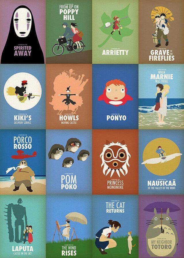 an image of many different posters with people and animals on them, all in different colors