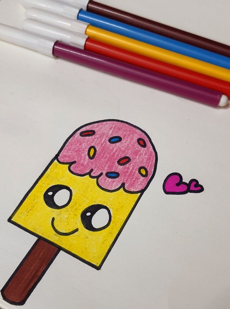 an ice cream drawing with colored pencils and markers