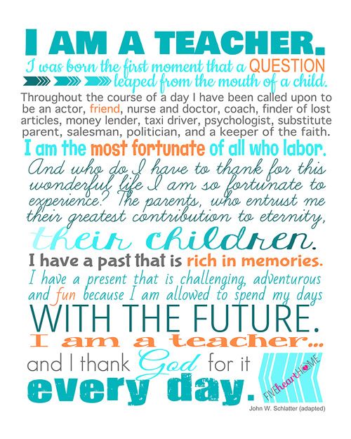 a poster with the words i am a teacher and an image of a child's handwritten poem