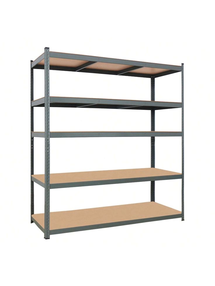 an industrial shelving unit with three shelves