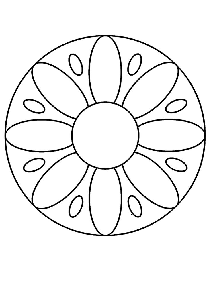 a black and white drawing of a flower in the middle of a circular shape with leaves on