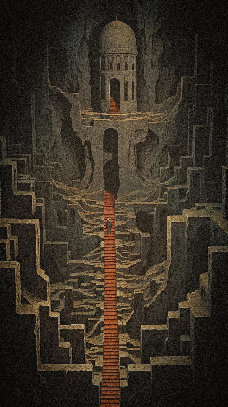 an illustration of a man standing in the middle of a maze