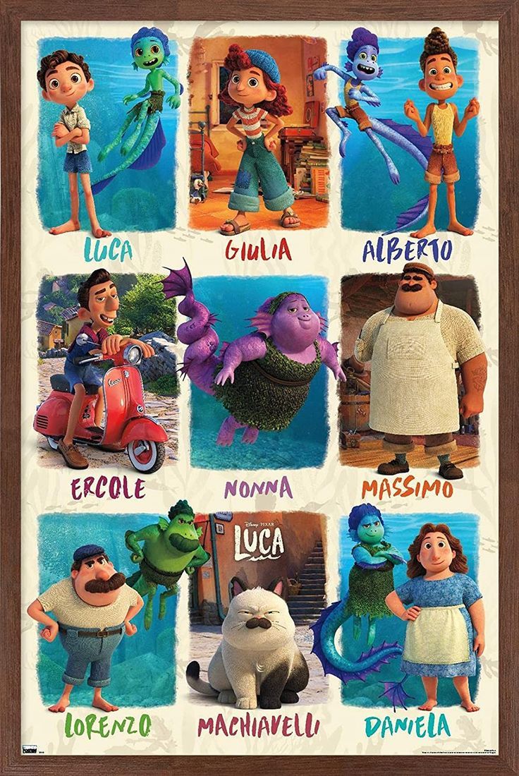 an image of the characters in animation movies with names and pictures on them for each character