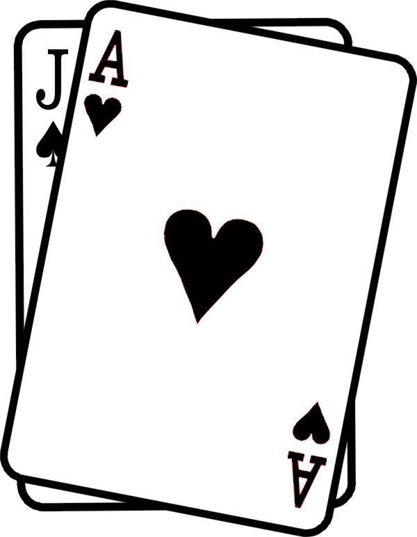 two playing cards with the ace and jack of hearts on each card in black and white