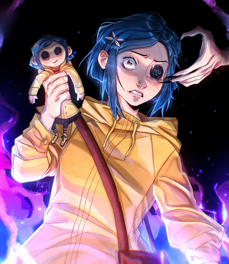 an anime character with blue hair holding a stuffed animal in her hands and looking at the camera