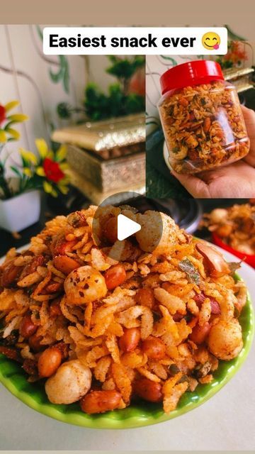 an image of food being cooked in a jar on top of a green plate with the words easyest snack ever