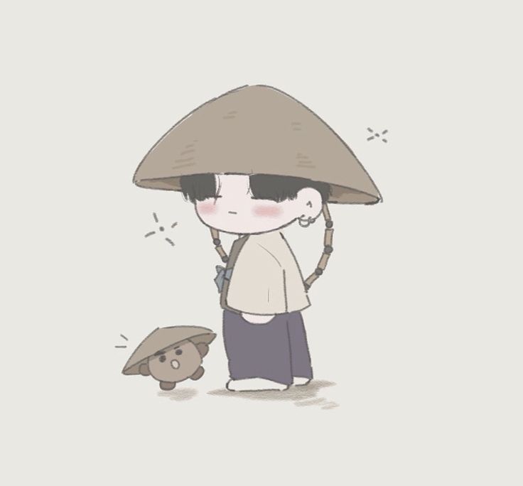 a drawing of a boy with a mushroom on his head and an animal under him