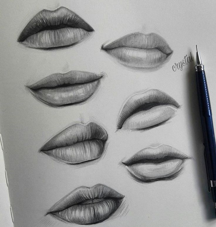 pencil drawings of different types of lips