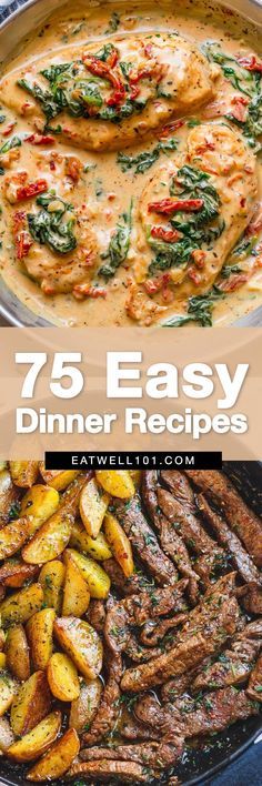 the cover of 75 easy dinner recipes