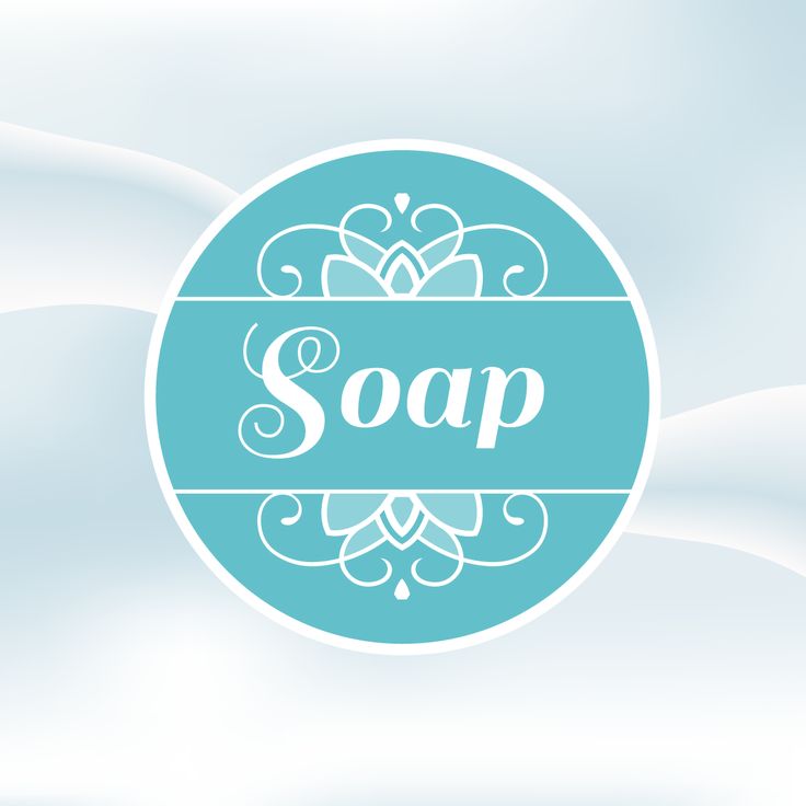 a blue soap logo with white swirls on it