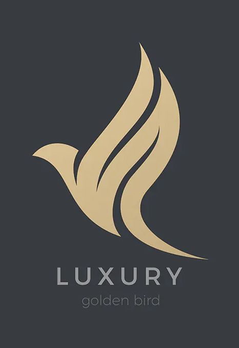 the logo for luxury golden bird, which is designed in gold and grey tones on a black background