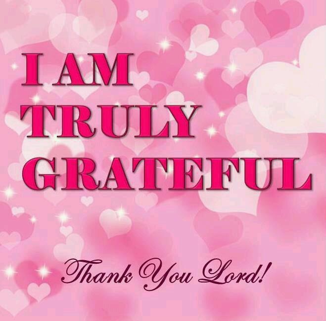 i am truly grateful thank you lord with pink hearts and sparkles in the background