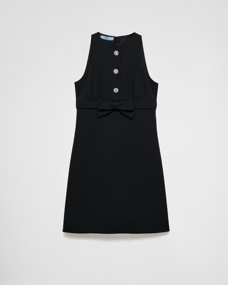 Black Sablè Compact Mini-dress | PRADA Prada Mini Dress, Prada Dresses, Prada Mini, Prada Dress, Denim T Shirt, Fabric Bows, Ladies Dress Design, Dress C, Skirted Swimwear