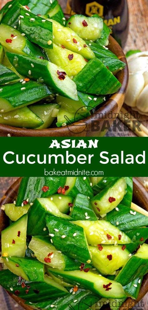 This cucumber salad is bright and refreshing with a hint of nuttiness from sesame! Cooling and perfect for a summer BBQ #sidedish #cucumbers #salad #easyrecipes #bbg Easy Asian Cucumber Salad, Cucumbers Salad, Pickle Salad, Asian Sides, Colourful Salad, Japanese Cucumber Salad, Refreshing Recipes, Easy Cucumber Salad, Spicy Cucumber Salad