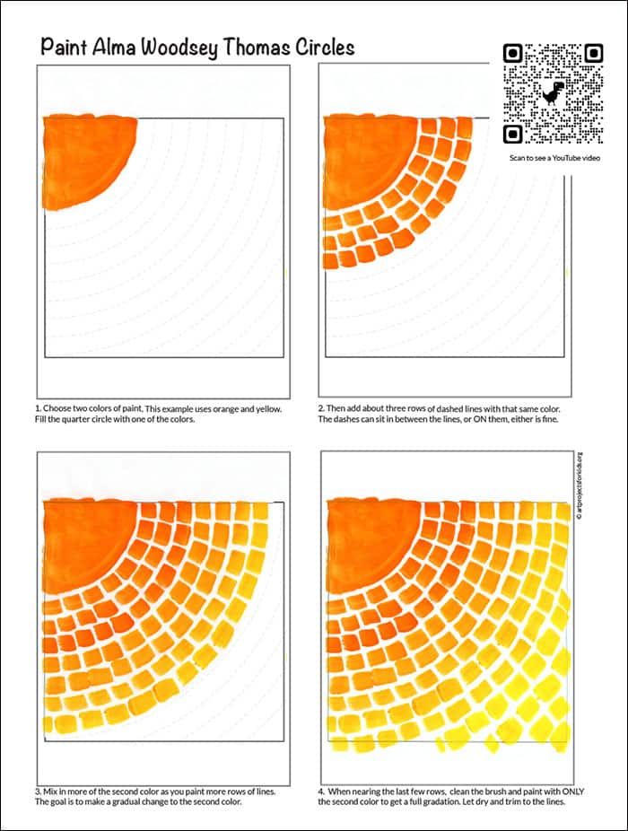 four different images of orange and yellow circles with the words paint an animal thomas circle