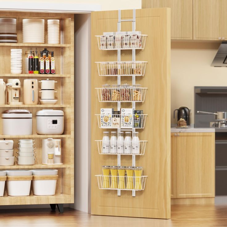 an organized pantry with lots of food in it