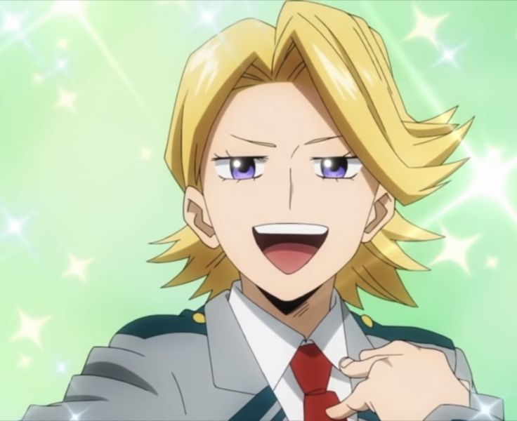 an anime character with blonde hair and blue eyes wearing a suit, smiling at the camera