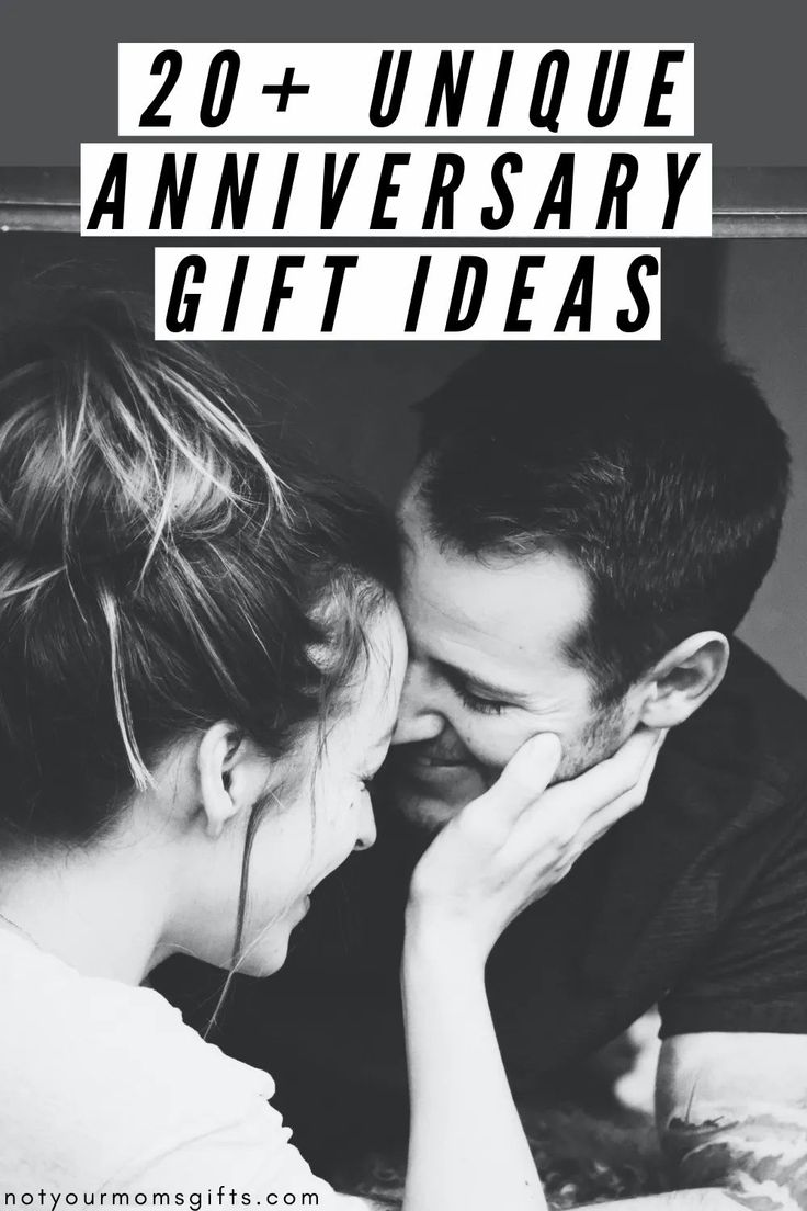 a man and woman looking at each other with the words 20 unique anniversary gift ideas