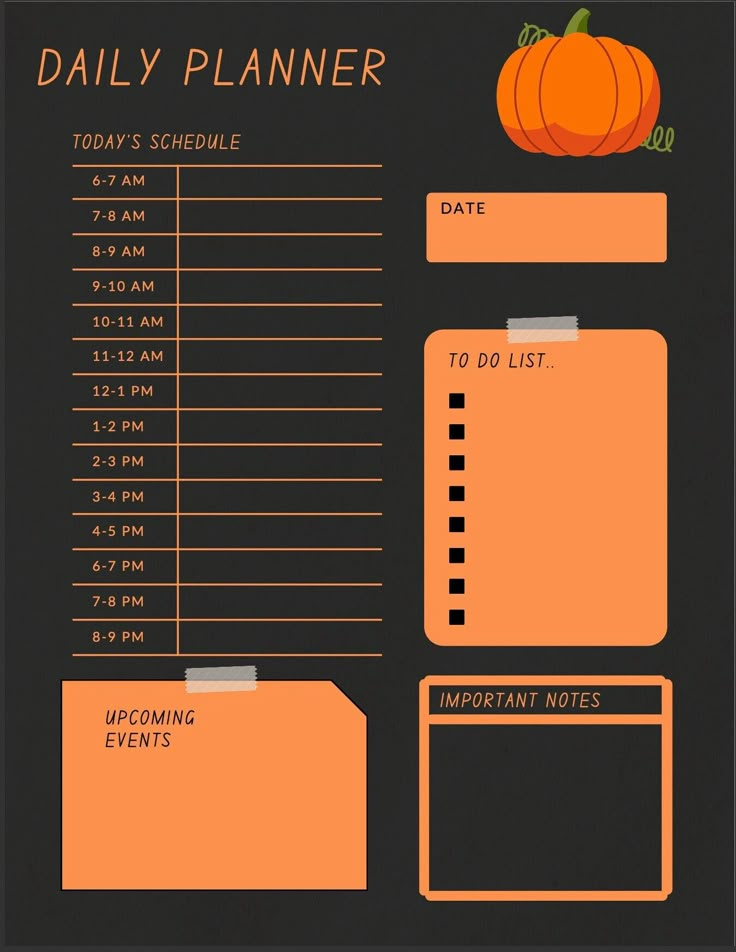 an orange and black daily planner with pumpkins