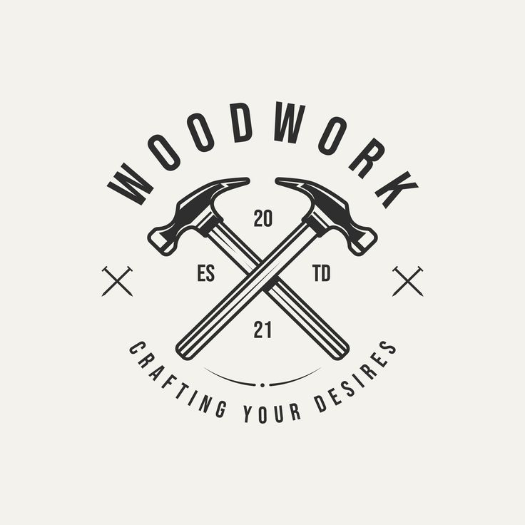 two crossed hammers with the words woodwork and crafting your designs on it