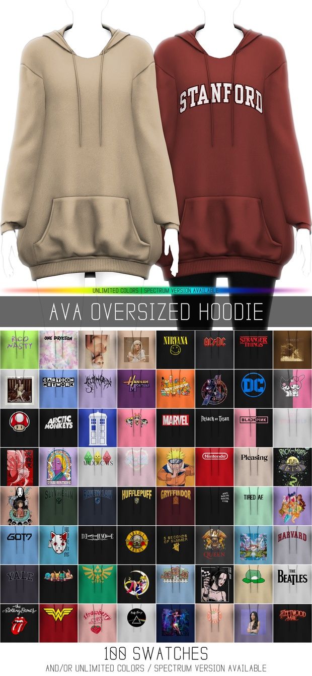 two sweatshirts are shown with different colors and font on the front, one has an image