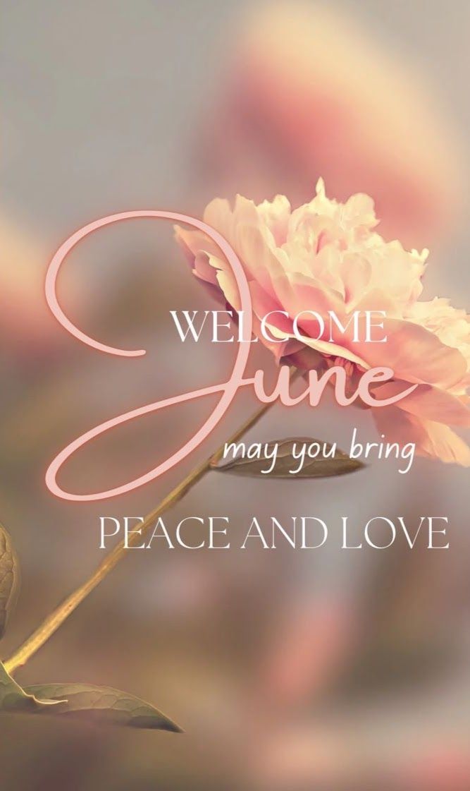 a pink flower with the words welcome june may you bring peace and love