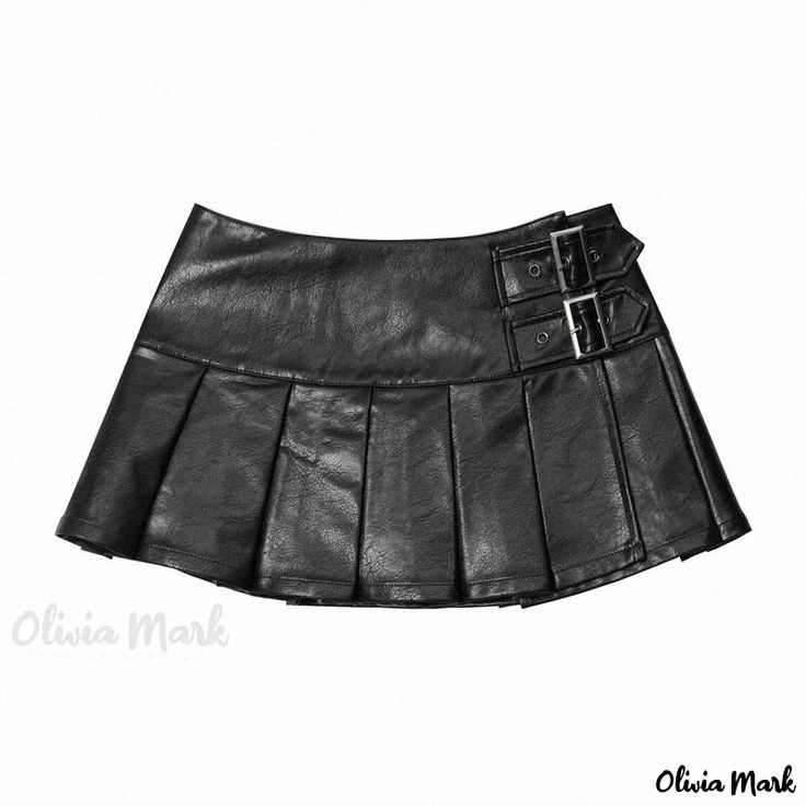 Olivia Mark - High-Waisted Pleated Skirt - Mini A-Line Skirt with Stylish Hem Womens Leather Skirt, Underground Clothing, Pu Skirt, Womens Pleated Skirt, Top Streetwear Brands, Leather Pleated Skirt, High Waisted Pleated Skirt, Clothing Details, Cargo Skirt